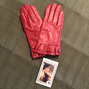 Red leather lace cuffed gloves - Medium